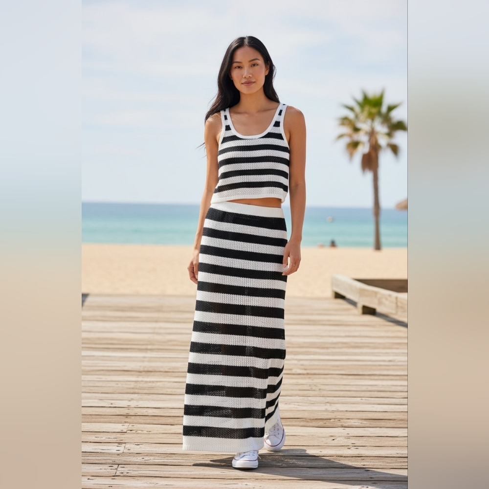 Sanctuary Black & White Striped Knit Top And Maxi Skirt - Picture 3 of 4